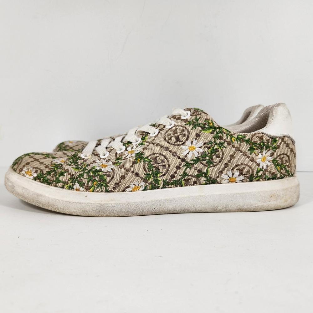 Tory Burch Howell Court T-Monogram Daisy Embroidered Sneakers 9.5M 81296
